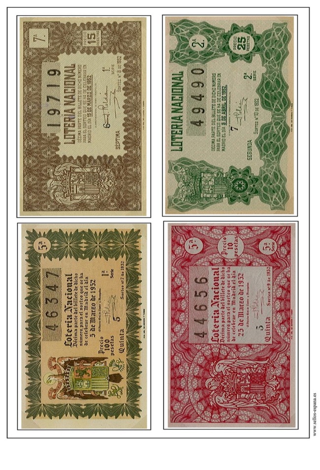 Pagina del album de Loteria española de 1952