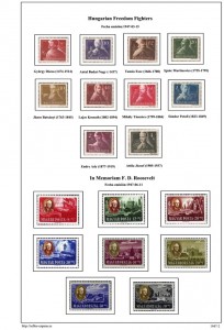 segunda pagina del album de sellos de Hungría 1947